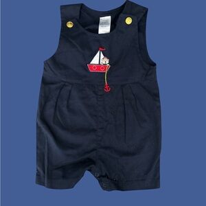 Vintage Navy Nautical Teddy Bear Romper 6-9M